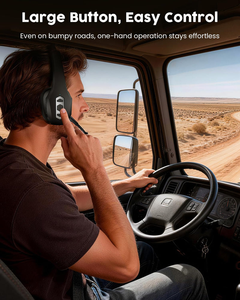 [AUSTRALIA] - Trucker Bluetooth Headset with Charging Base, Wireless Hands-Free Headset with Noise Canceling Mic & Mute Button, 56Hrs Working Time PC Headsets for Cell Phones, Computer, Truck Driver BLACK 