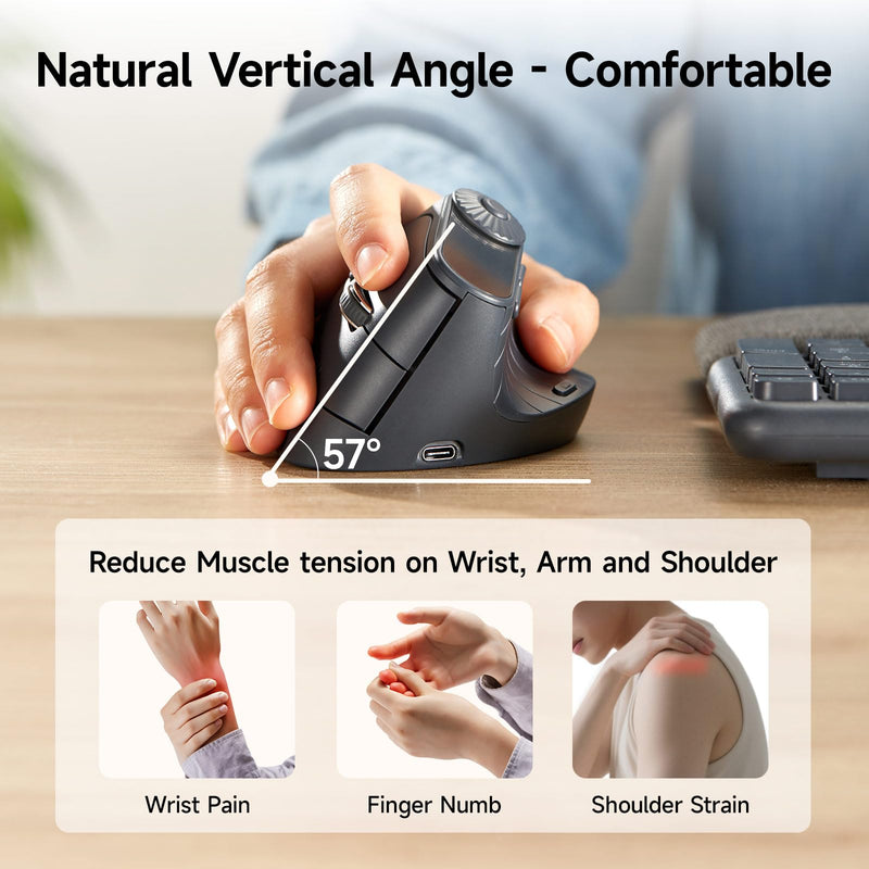 SANWA 2-DP Ergo Mouse with LED Screen + Wireless Trackball Mouse Set, Vertical Mouse Knob Control, Programmable Buttons, Silent Ergonomic Roller Ball Mice, Compatible with Mac, Windows, Laptop, Androi