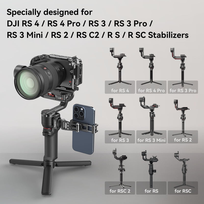 SmallRig Phone Support for DJI Stabilizers, Adjustment Phone Mount Adapter with 1/4"-20 Threaded Hole, Cold Shoe for DJI RS 4 Mini/RS 4 Pro/RS 3 /RS 3 Pro/RS 3 Mini/RS 2 / RS C2 / R S/R SC - 4301 with Cold Shoe Mount