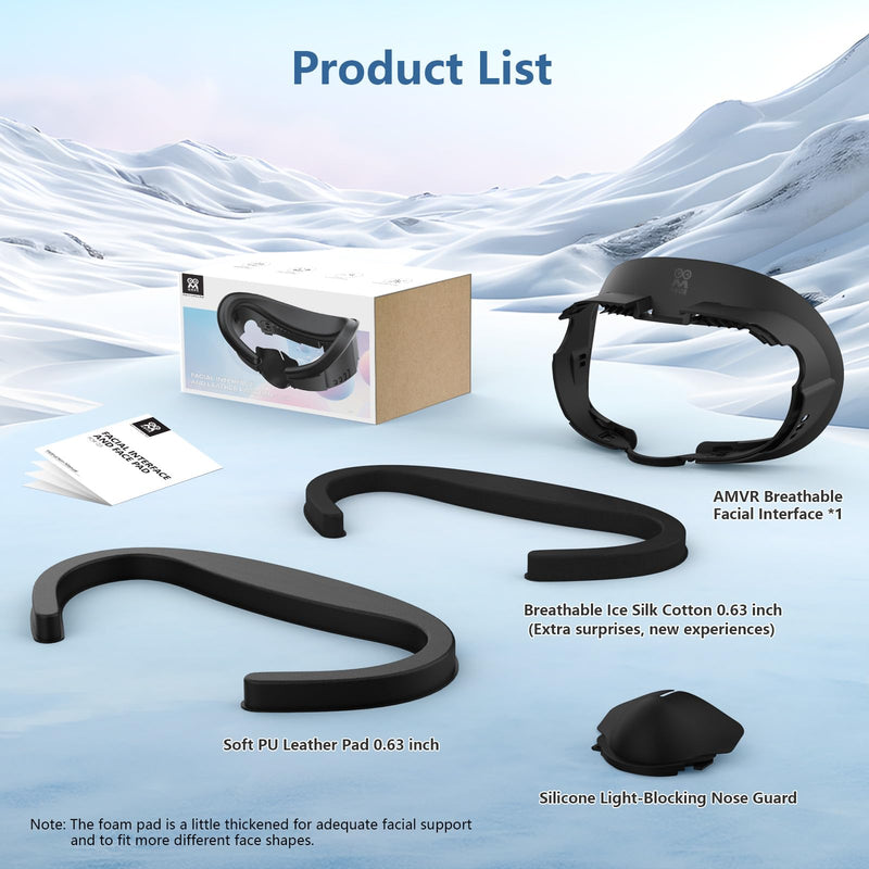 AMVR Face Cover Pad Facial Interface Compatible with Meta/Oculus Quest 3 Accessories,with Soft PU Face Cushion Pad Replacement for Quest 3 and Breathable Ice Silk Cotton(Not for Official Charger Dock) Facial Interface with Ice Silk and PU Pad