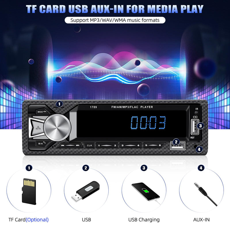 Single Din Car Stereo Bluetooth Hands Free Calling Car Audio Receivers with Digital LCD Display FM Car Radio MP3 Player Quick Charge USB/SD/AUX-in Built-in Microphone MP3+Quick Charge