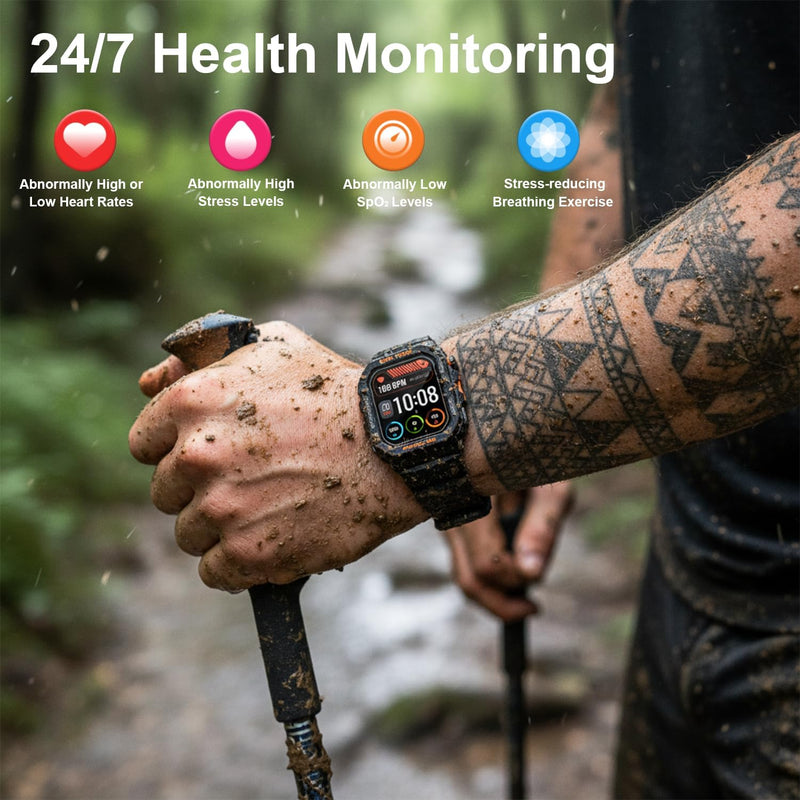 SGJIK Military Smart Watches Built-in GPS, 100+ Sport Modes for Men with, Smartwatch for Android Phones and iPhone, 1.75" HD Screen Bluetooth Call 24/7 Heart Rate/Sleep/Stress Monitor (Gray) Gray