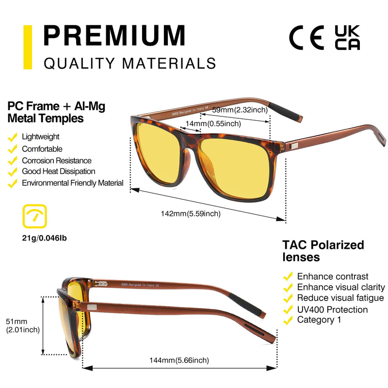 [AUSTRALIA] - DUCO Polarized Night Vision Glasses for Men and Women Yellow Safety Driving Glasses with UV Protection and Anti Glare A04-tortoise Frame Night Vision Lens 