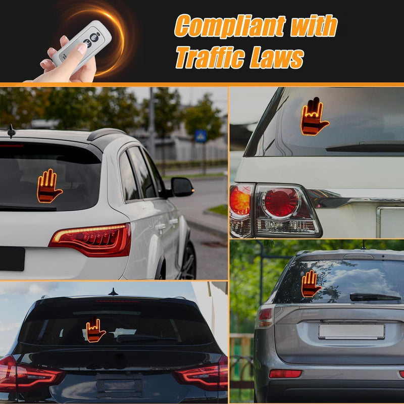Road Mate Hand, Road Mate Hand Signal, Funny Car Led Finger Lights with Remote Control, Finger Flickering Light for Car, Light up Finger for Car Window
