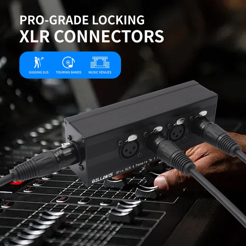 3 Pin XLR 1 Male to 4 Female Splitter,4 in to 1 Out Aduio Box,4WAY Four-Input and one-Output Parallel Connection Adapter,Four Microphone inputs Converted to one Output 1 Male to 4 Female Adapter