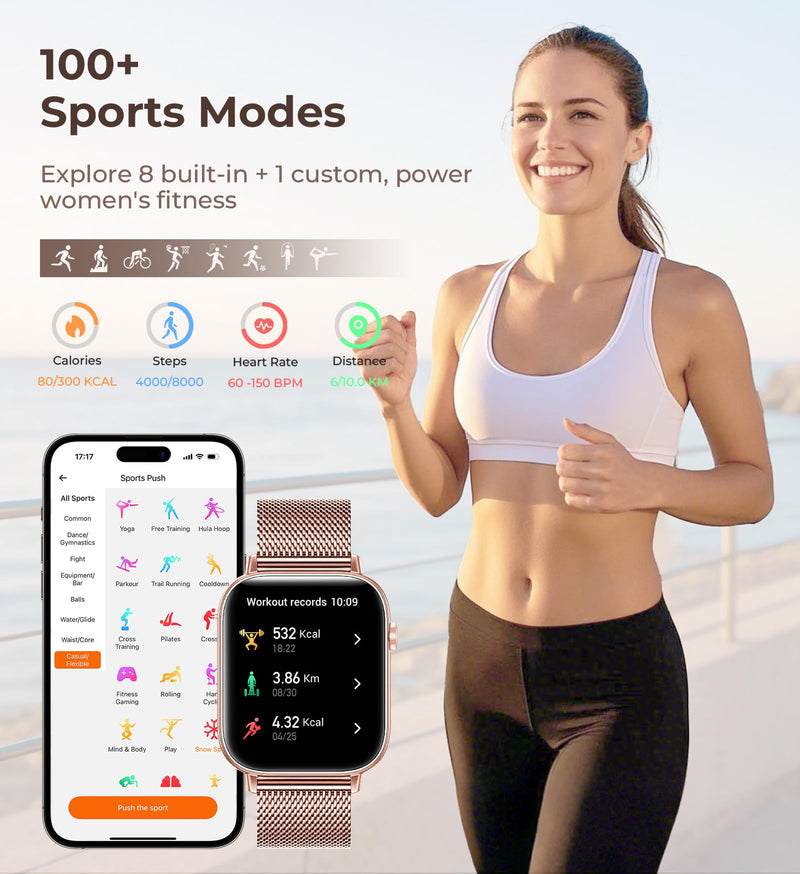 Iaret Smart Watch for Women, 1.83" HD Fitness Tracker with 4 Bands, Answer/Make Calls, Heart Rate/Sleep/SpO2/Step Tracking, 100+ Sport Modes, Android/iPhone Compatible Gift (Rose Gold) Rose Gold