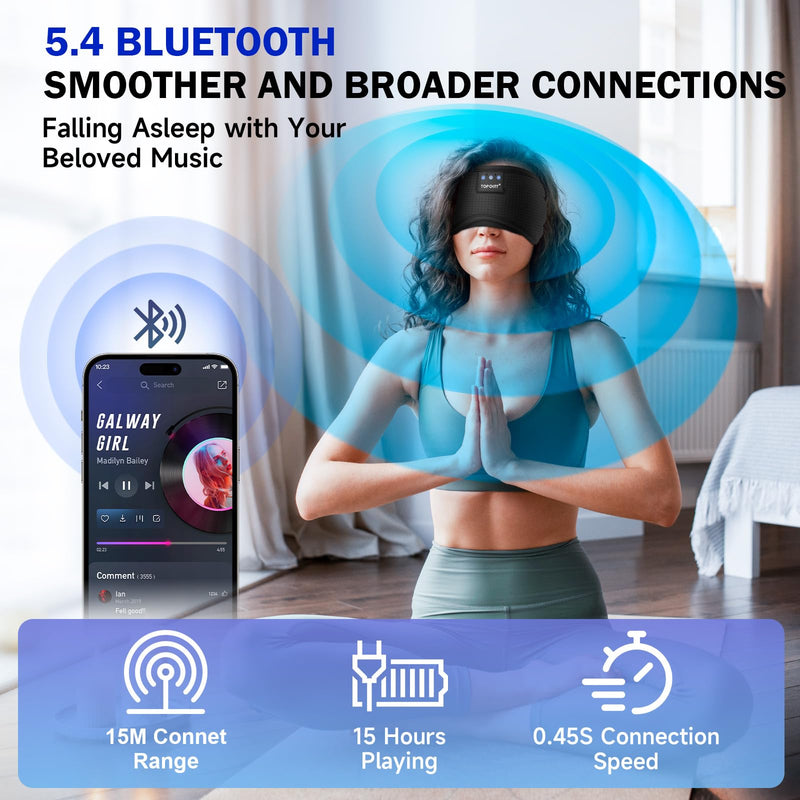 TOPOINT Sleep Mask Headphones Bluetooth Wireless 5.4, Breathable Cotton Eye Mask for Sleeping Side Sleepers Travel Music Headsets with Microphone Handsfree Men Women Deep Purple