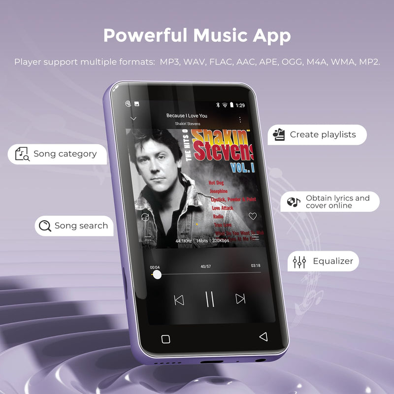[AUSTRALIA] - innioasis 80GB MP3 Player with Bluetooth and WiFi, MP3 Player for Kids with Spotify, Spotify Kids, Pandora, Audible, 4.0" Touch Screen Music Player with Parental Controls, Up to 1TB (White+ Purple) 