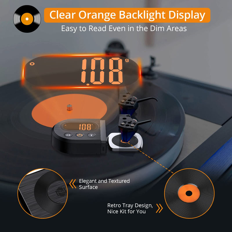 Neoteck Upgraded Digital Turntable Stylus Force Scale Gauge 0.01g/5.00g with Orange LCD Backlight and 5g Weight for Tonearm Phono Cartridge