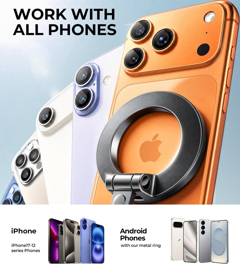 Rorhxia Car Phone Holder for Magsafe, [Enjoy Convenience, Flexibility, Stability], Foldable Vacuum Magnetic Phone Mount for Dashboard Windshield for Your Car Fit iPhone 17/16/15/14/13/12 Pro Max Dashboard/Windshield
