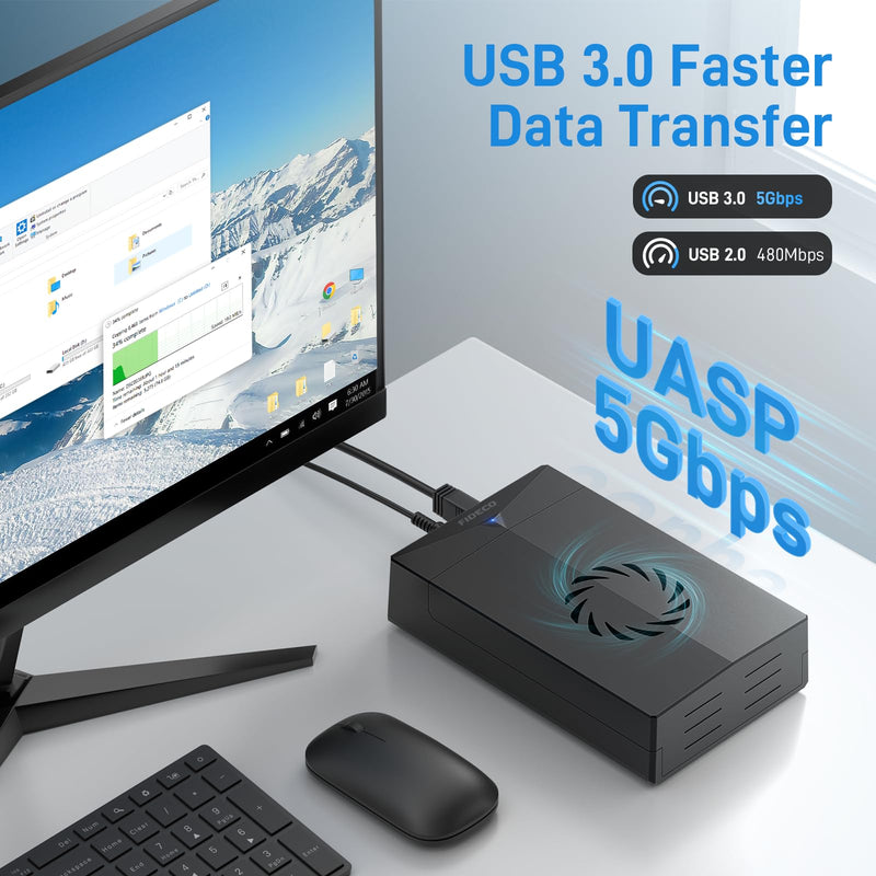 FIDECO Hard Drive Enclosure, USB 3.0 to SATA Hard Drive Docking Station for 3.5 or 2.5 inch SATA HDD SSD with Cooling Fan, 12V Power Adapter Included, Support UASP Dark Black