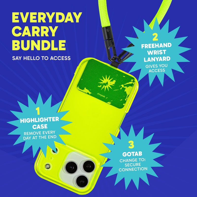 SteepLab Highlighter Case + Freehand Crossbody Lanyard Bundle for iPhone 17 Pro - Hands-Free Carry with Bold Color Protection - Neon Noise