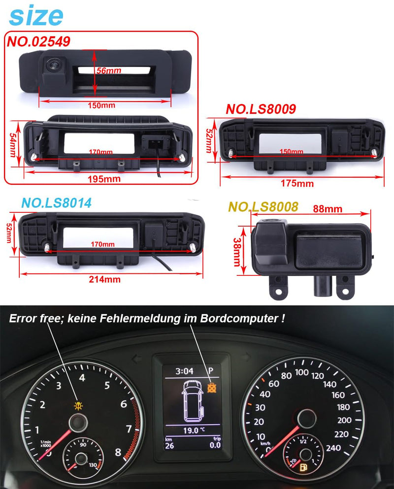 Super Pro HD Car Reversing System Parking Assistance -Waterproof Trunk Handle Reversing Camera, for Mercedes Benz E Class W210 W211 W212 C207 W207 E200 E200L E260 E300 E300L E350 E63 Trunk Handle 18mm Len Camera LS8008 = 38*88mm