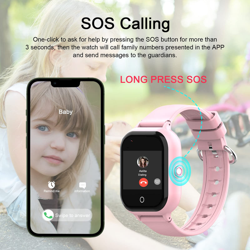 wonlex Kids Smart Watch with GPS Tracker and Calling, 4G Smartwatches Girls Boys with SIM Card SOS Camera Voice Video Call School Mode for Kids Children Aged 4-12 Birthday Gifts Pink