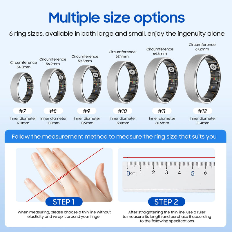 Smart Health Ring, Featuring Stress and Sleep Monitoring Functions, Compatible with iOS and Android,Waterproof Fitness Tracker for Women & Men, No Subscription Fee. (Silver, 8)