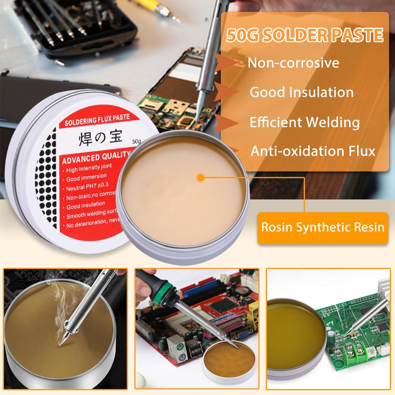 DAZISEN 50 g Solder Paste - Solder Flux Tin Paste, Solder Wick, Flux Solder Paste No Clean Formulation, Solder Flux Paste for Mechanics, Metal, Tin, PC Cards, Components (Net Weight 50 g)