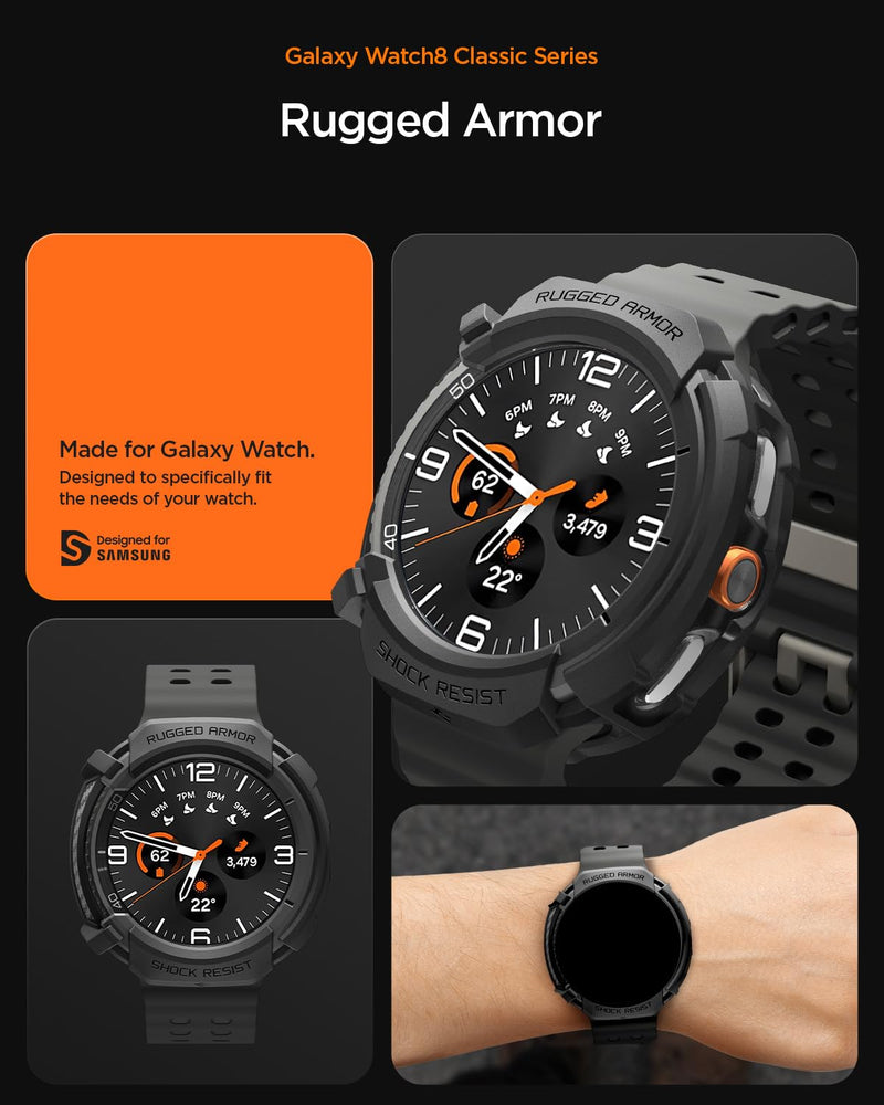Spigen Rugged Armor Designed for Galaxy Watch8 Classic and Buds 3/3Pro Case Bundle - Matte Black