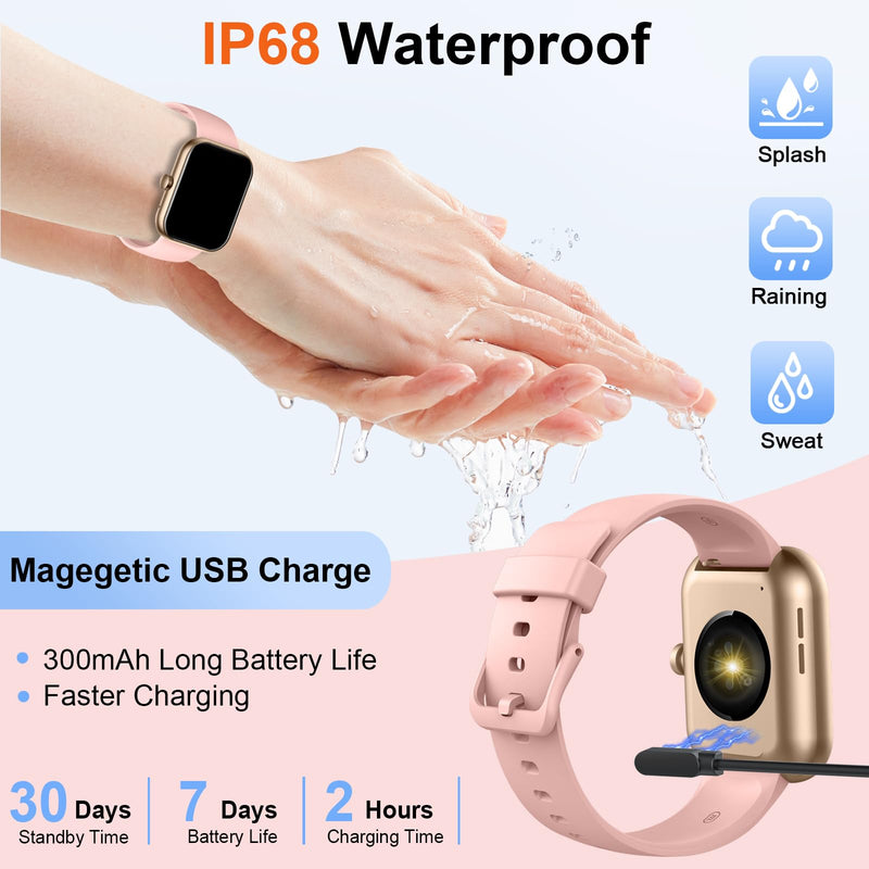 Smart Watch, 1.96" Smartwatch for Women Men (Answer/Make Call), Fitness Tracker with 110+ Sport Modes, IP68 Waterproof, Heart Rate/Sleep/Spo2 Monitor, Pedometer, Activity Tracker for Android iOS Rose