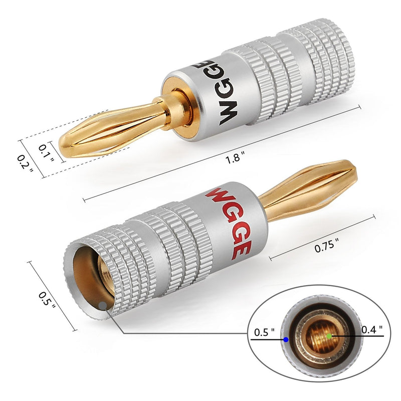 WGGE WG-009 Banana Plugs Audio Jack Connector 6 Pairs / 12 pcs, 24k Gold Dual Screw Lock Speaker Connector for Speaker Wire, Wall Plate, Home Theater, Audio/Video Receiver and Sound Systems 6 Pairs (12 plugs)