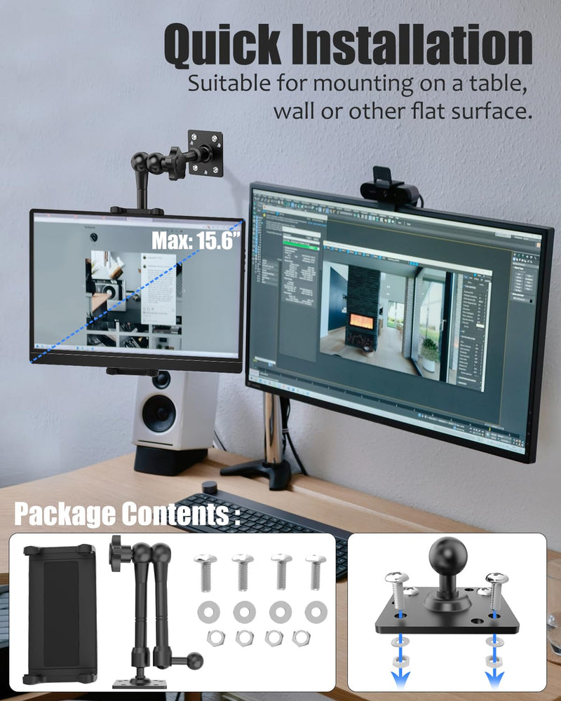 Single Monitor Desktop/Wall Mount Stand - Fits 4.7-15.6'' Monitor, Tablets, Surface Pro - Full Motion Adjustable with Metal Ball Head