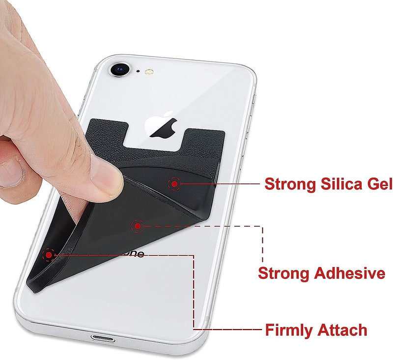 Senose Phone Wallet, Card Holder for Back of Phone Stick on Phone Cases Great Storage Compatible for iPhone/Android/Samsung Galaxy Pack of 5 Black+White+Gray+Pink+Light Blue