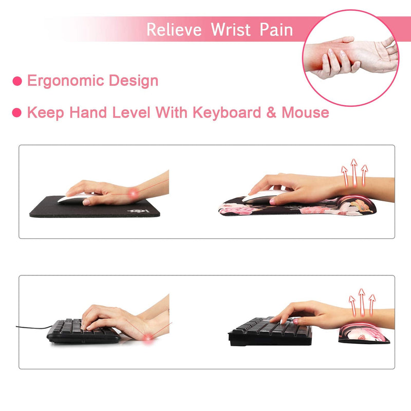 iCasso Keyboard Wrist Rest and Mouse Wrist Rest Pad, Made of Memory Foam, Ergonomic Support, Easy Typing and Relieve Wrist Pain, Perfect for Gaming, Computer, Office, Laptop - Peony T-peony