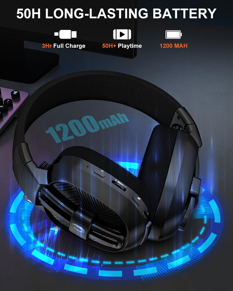 [AUSTRALIA] - Jeecoo 2.4GHz Wireless Gaming Headset with Microphone for PC PS5 PS4, Bluetooth 5.3 Gaming Headphones with Noise Canceling Mic for Laptop, Mobile, Mac, Stereo Sound, 50+Hr Battery, Low Latency Black 