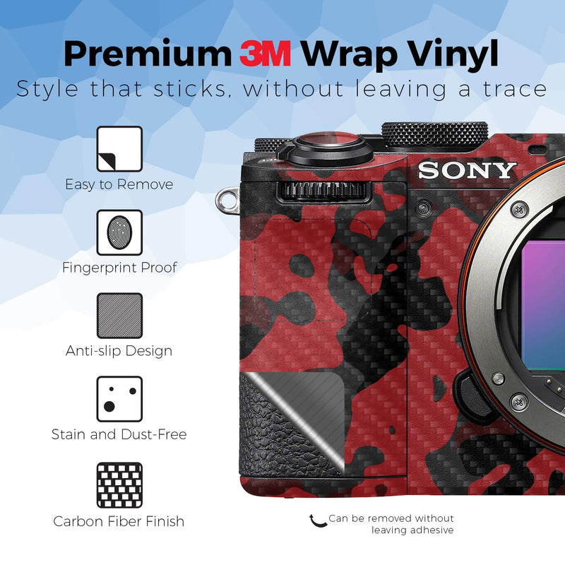 Carbon Fiber Camera Skin Compatible with Sony A7C Mark II (2023) - Red Modern Camo - Premium 3M Vinyl Protective Wrap Decal Cover - Easy to Apply | Crafted in the USA by MightySkins A7C Mark II (2023) Textured Carbon Fiber Finish
