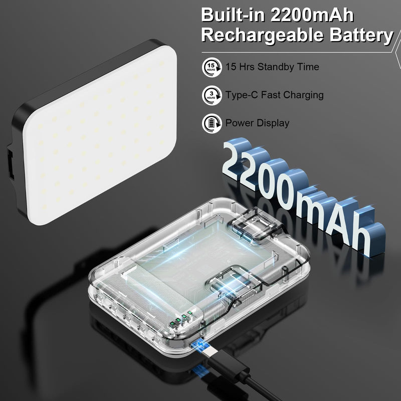 ANAUTIN LED Camera Light Video Lights Portable Photography Lighting 60 LED 2200mAh Rechargeable Selfie Light 7 Modes, 10-Level Brightness, Portable Clip on Light for Phone/Tablet/Laptop