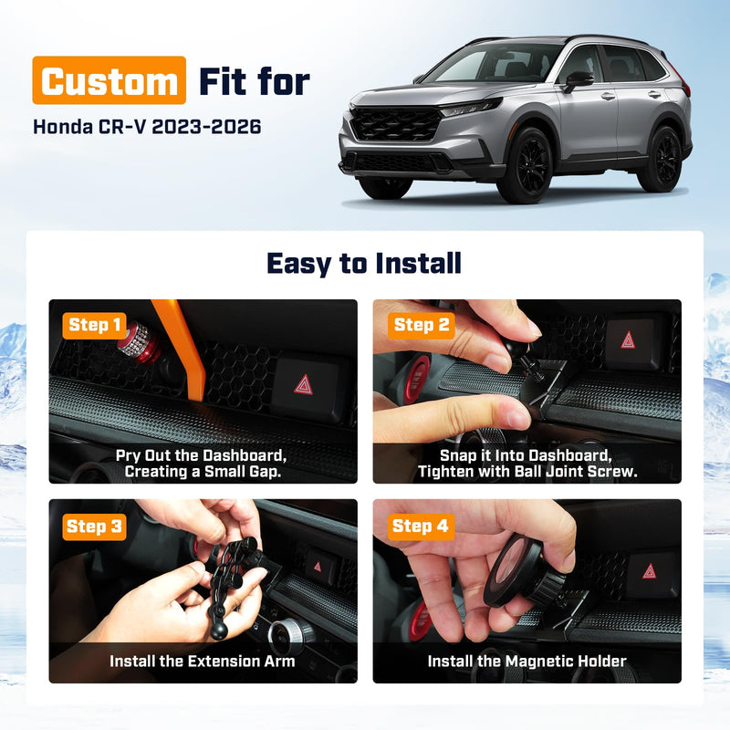 Karltys Magnetic Phone Mount for Honda CR-V 2023-2026 | Custom-Fit Air Vent Car Phone Holder with Zinc Alloy Base, 360° Adjustable Arm, Strong Magnetic Hold, Includes Metal Ring 23-26 CRV
