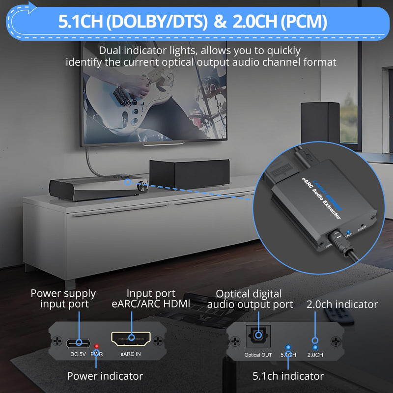 [AUSTRALIA] - CAMWAY 192KHz eARC/ARC Audio Extractor - Used with HDTV ARC/eARC Ports to Optical Soundbar/Amp,Professional ARC to Optical Audio Adapter, Dolby DTS 5.1 Surround Sound & 2.0 CH Stereo, Easy to Setup 8.3 x 5.2 x 3.8 cm eARC/ARC to Optical Toslink SPDIF 