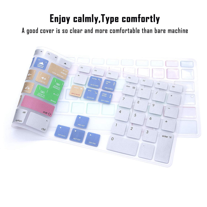 MMDW English Silicone Premiere Pro CC Shortcuts Hotkey Keyboard Cover Skin for iMac G6 MB110LL/B MB110LL/A A1243 Keyboard with Numeric Keypad NumberPad(US and EU Version)