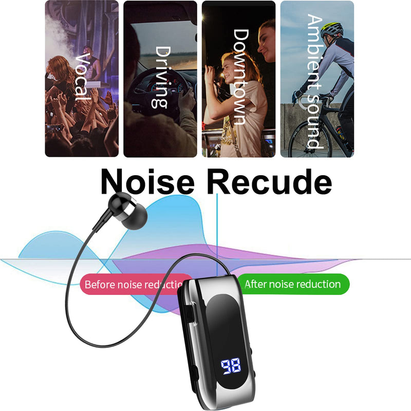 [AUSTRALIA] - Retractable Wireless Headset Headphone Stereo Earphone V5.0 Noise Cancelling Mic Clip on Earpiece Comfortable HandsFree Headset 20Hrs Talking Time Sports Business Trucker Driver Earbud Light Gray 