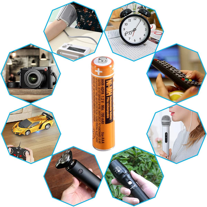 NI-MH AAA Rechargeable Battery 1.2V 700mah 8-Pack HHR-4DPA AAA Batteries for Panasonic Cordless Phones, Remote Controls, Electronics