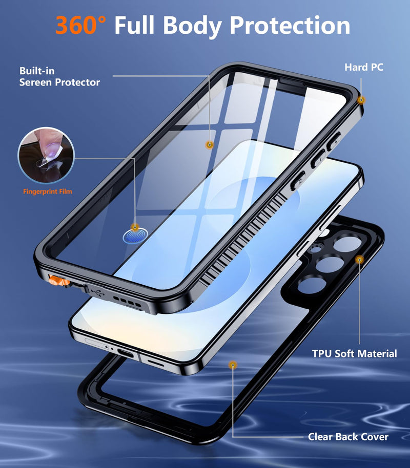 Compatible with Samsung Galaxy S25 Case Waterproof with Belt Clip Holster, Built-in Lens & Screen Protector Military Grade Shockproof Dropproof IP68 Underwater Full Body Phone Case