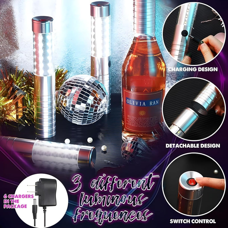 Strobe Baton Light,Stage Handheld Light,Champagne Bottle Sparklers, Recharge led Bottle Service Lights - for Bar Club Birthday Weddings Parties (Sliver 4 PC)