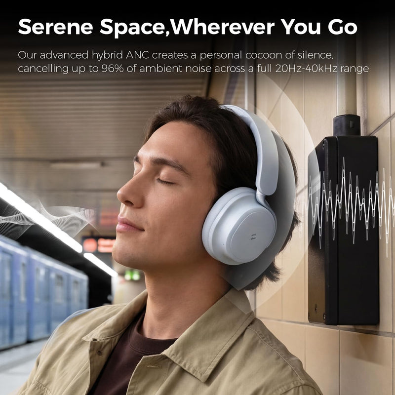 havit Noise Cancelling Headphones Over Ear, Wireless Bluetooth Headphones with 132H Playtime, Fast Charge 5 Min=5H, Foldable, Dual Device, with Mic for Travel Work Office, Blue