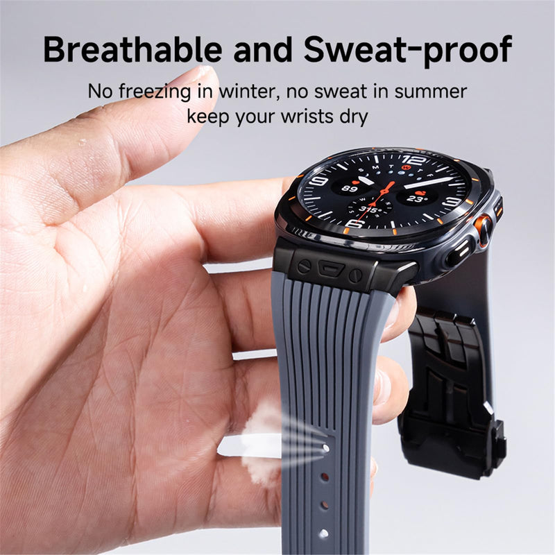 Silicone Bands for Samsung Galaxy Watch Ultra 47mm Band, Rugged Luxury Sport Strap for Men, with Metal Connectors & Foldable Buckle & Pin Buckle (Starlight Grey)