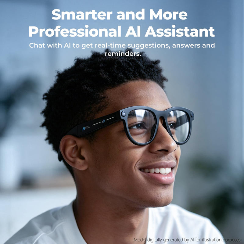 M88-S Smart AI Glasses, Real-Time Translation, 8MP HD Camera, Open-Ear Audio, AI Voice Assistant, Object Recognition, Bluetooth 5.4 — Clear Lenses, Wearable Technology