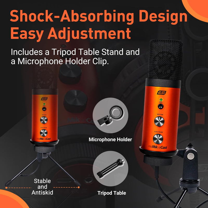 [AUSTRALIA] - ESI cosMik uCast | USB Microphone, Cardioid Condenser Computer Microphone for Gaming, Streaming, Podcasting, 2m USB-C Cable, Mute Button, Built-in Headphone Jack, Gain Control, USB Mic for PC & Mac cosMik uCast USB Microphone 