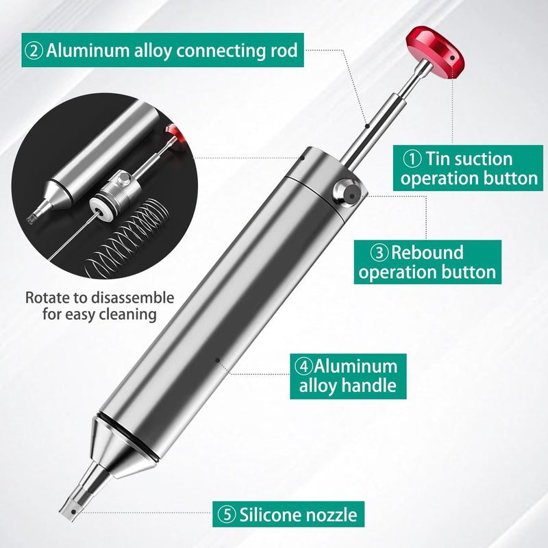 Hsthe Sea All Metal Vacuum Soldering Suction Desoldering Pump, High Suction Power, High Temperature Resistance, Perfect Desoldering Tool for Soldering Removal