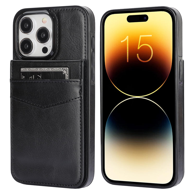 [AUSTRALIA] - KIHUWEY Compatible with iPhone 15 Pro Max Case Wallet with Credit Card Holder, Flip Premium Leather Magnetic Clasp Kickstand Heavy Duty Protective Cover for iPhone 15 Pro Max 6.7 Inch (Black) Black 