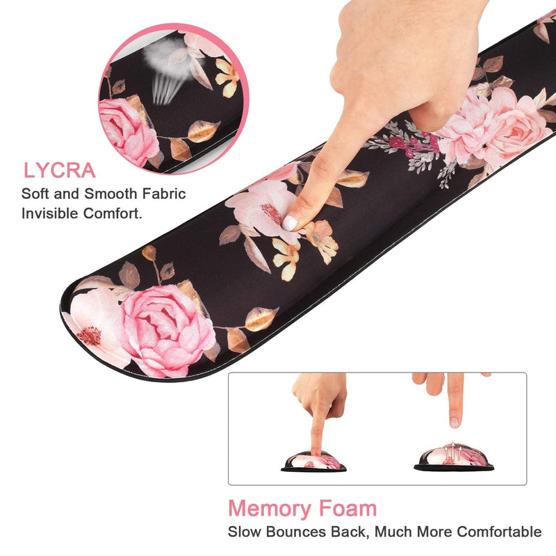 iCasso Keyboard Wrist Rest and Mouse Wrist Rest Pad, Made of Memory Foam, Ergonomic Support, Easy Typing and Relieve Wrist Pain, Perfect for Gaming, Computer, Office, Laptop - Peony T-peony