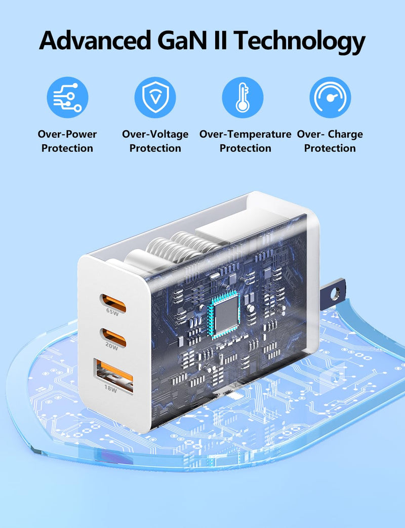 85W USB C Charger for iPhone 17 16 15 Pro Max,3-Port PD 3.0 GaN | Fast Charging Block with 3/6/6/10 Ft USB C Cable for iPhone 17/16/15,MacBook Pro/Air,iPad Pro,Galaxy S26 S25 Ultra,Android White 2Pack 3+6+6+10Feet
