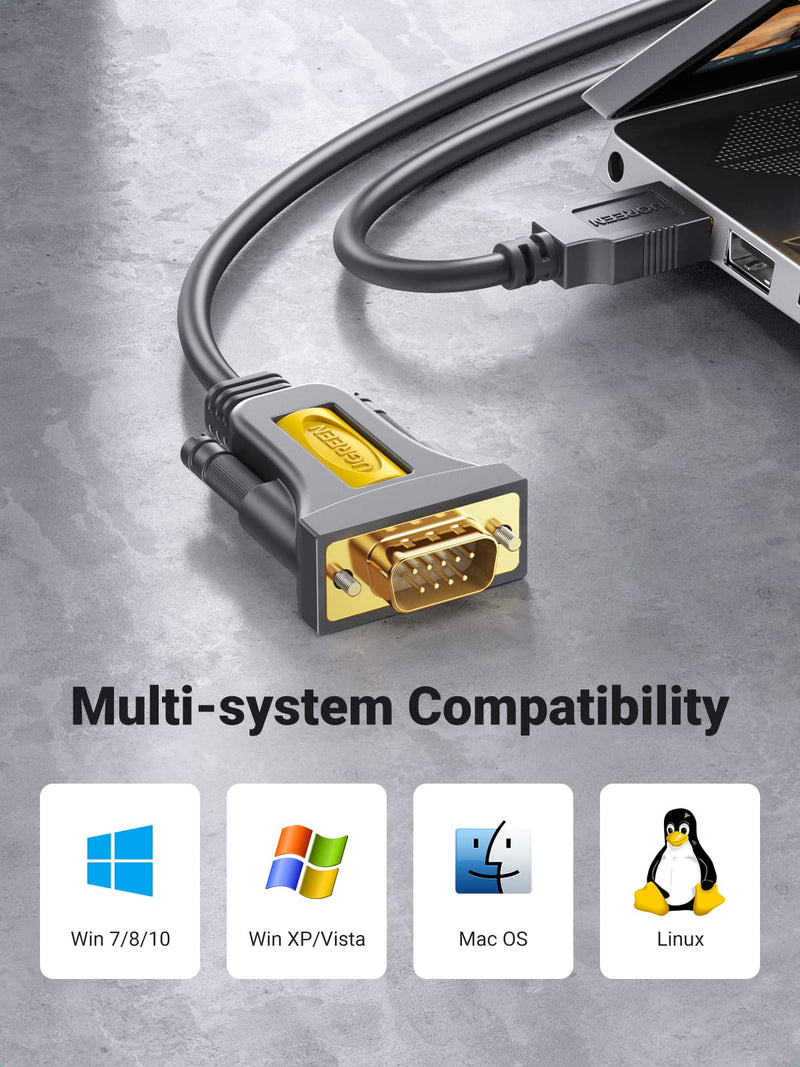 UGREEN USB to RS232 Adapter Serial Cable DB9 Male 9 Pin with PL2303 Chipset RS-232 Converter Cable for Windows 10 8.1 8 7 XP Vista, Mac OS, Linux, 6FT