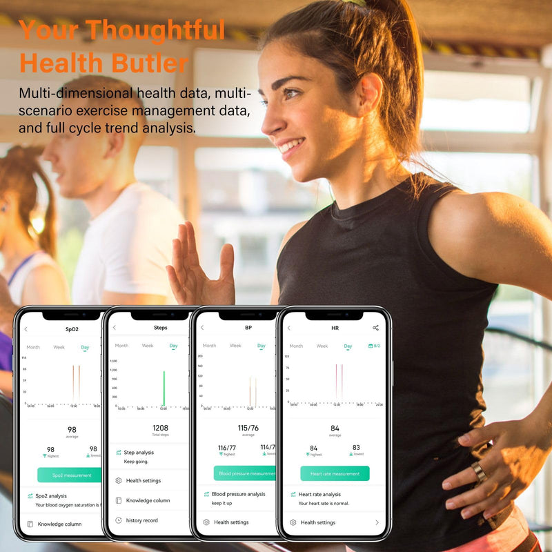 Smart Ring Fitness Monitor: Heart Rate, Blood Oxygen, Sleep & Step Tracking, IP68 Waterproof, Unisex, Compatible with iPhone & Android (Non-Medical) Rose Gold 11#(20.6mm)