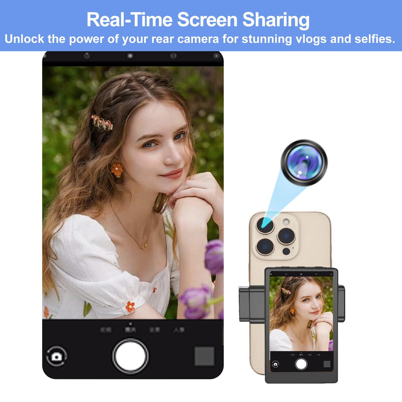 OmniMaster Phone Vlog Selfie Monitor with Touch Screen & Speaker, Magnetic Phone Holder Clip Mount, Using Rear Camera for Selfie Vlog Or Live Stream