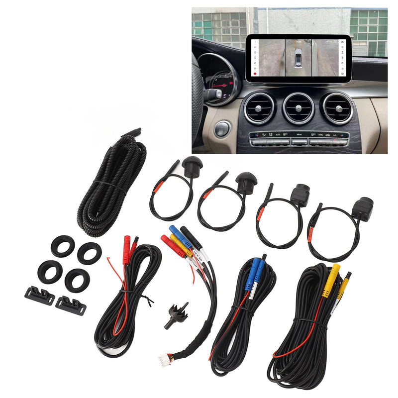 Fockety 360 Degree Bird View Surround System, 720P / 1080P AHD Backup Camera with Night Vision & 4 Way Cameras, IP68 Waterproof Surround View Panoramic Dash Camera for Android Auto Radio