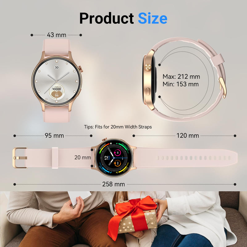 Fitpolo Smart Watch for Women,1.3" AMOLED Touchscreen Fitness Tracker, Make/Answer Calls, Heart Rate SpO2 Monitor, 3ATM Waterproof, Sleep & Activity Tracking Smartwatch for Android Phones iPhone Rose Gold