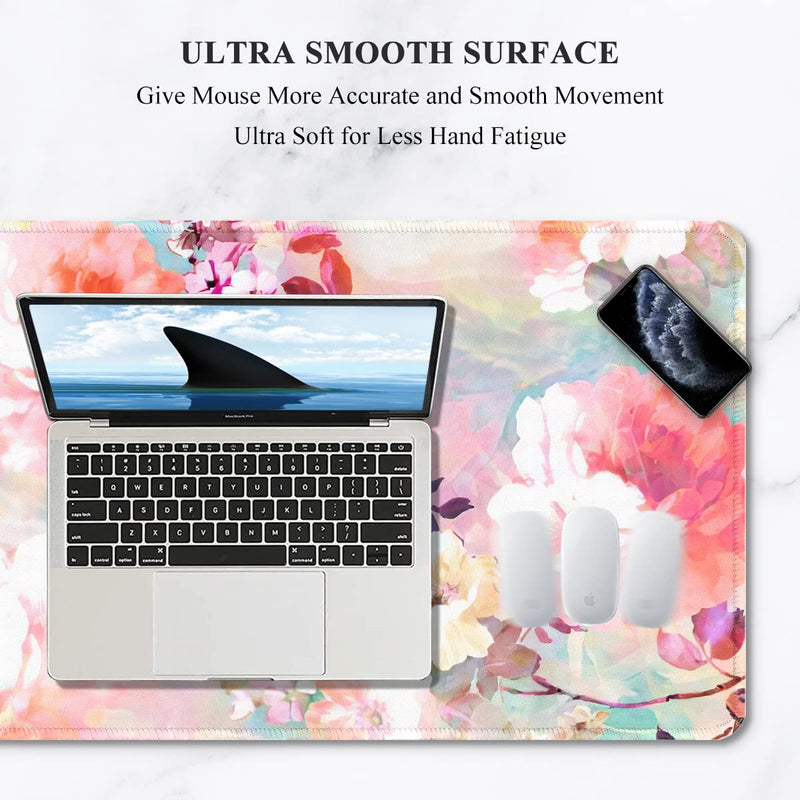 Auhoahsil Desk Pad, XXL Large Mouse Extended Gaming Mousepad, Cute Mat for Women, Big Office Accessories Pad Computer Keyboard and Laptop, 35.5 x 15.7 Inch, Pretty Pink Flowers, Girly Flowers Girly Pink Flowers